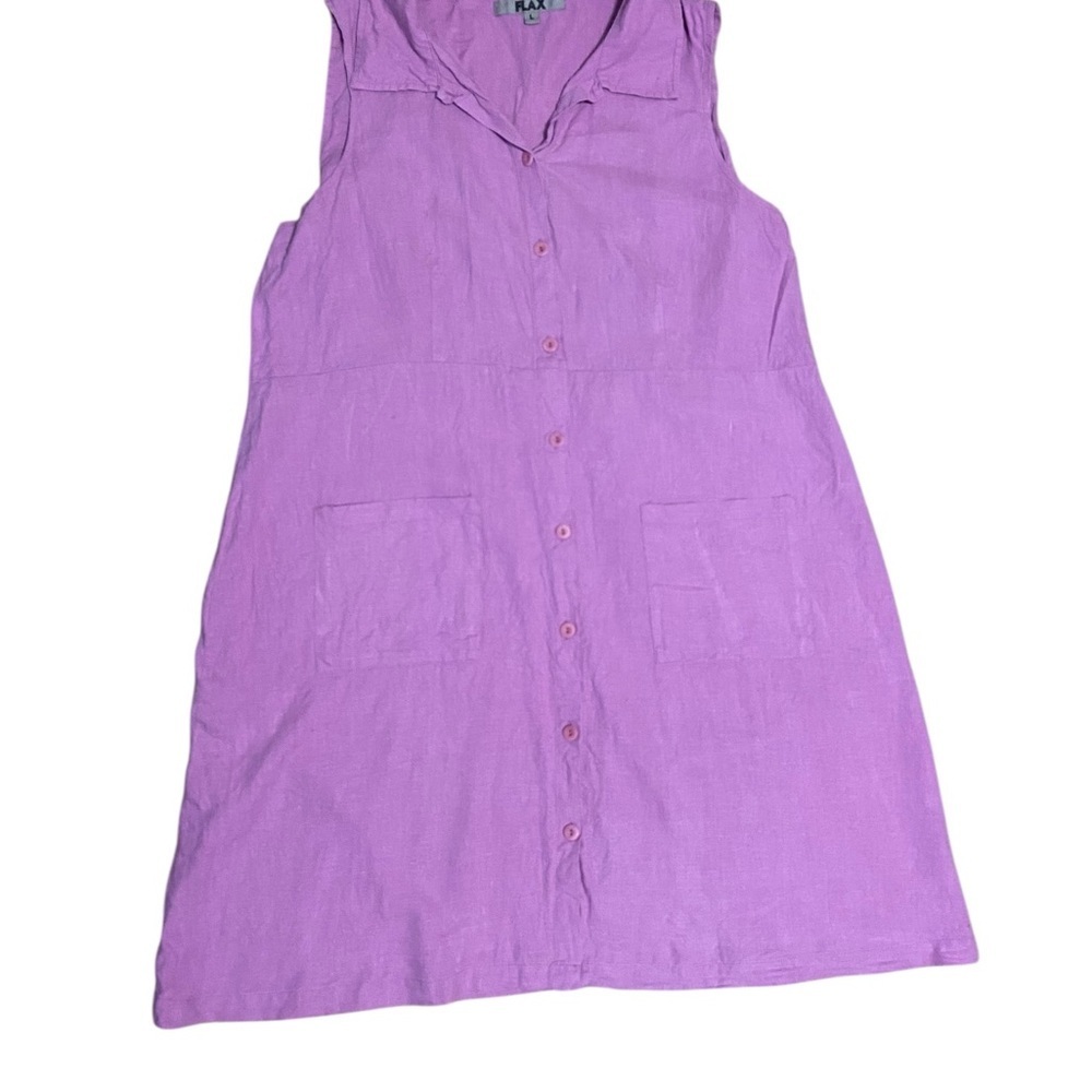 Flax 100% Linen Raspberry Button Front Shirt Dres… - image 3